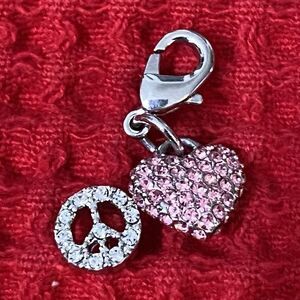 Origami Owl Dangle Crystal Heart w/Lobster Class & Peace Sign Pavé Charm  Silver
